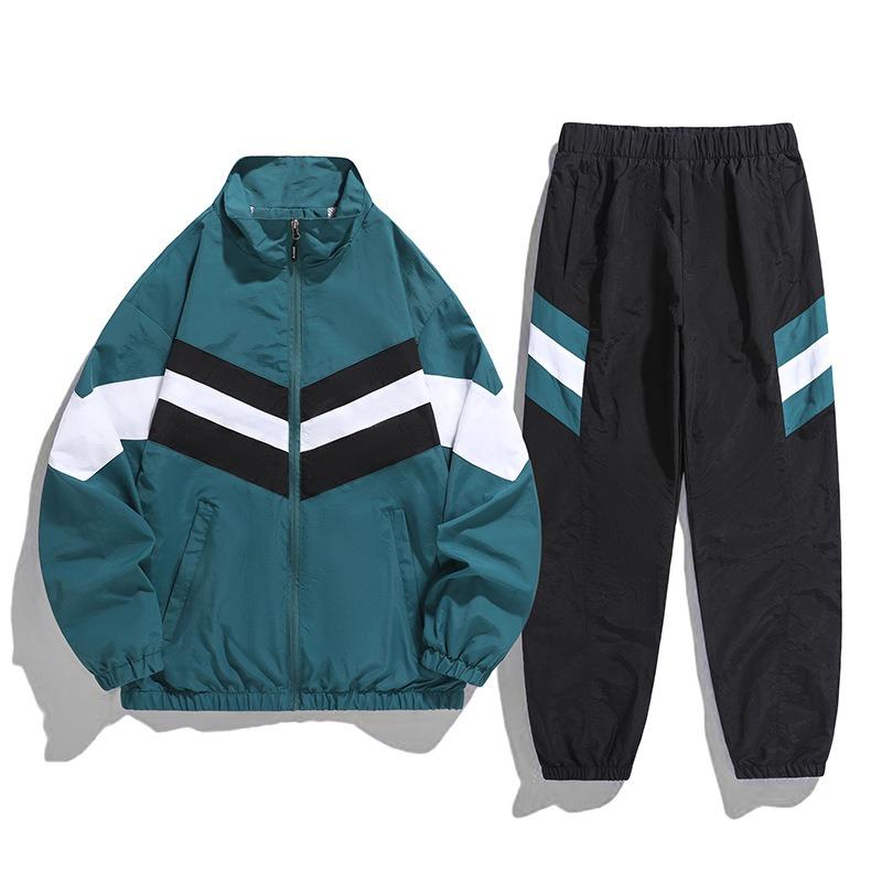 

Men s Jacket Suit Men s Thin Stitching Spring Men s Jacket Loose Casual 2-piece Suit S зелений