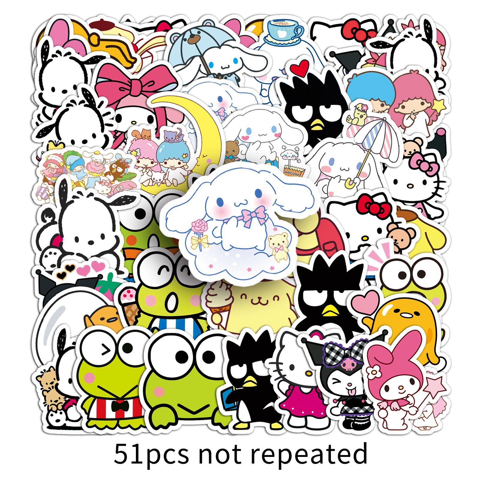 51 Sanrio Stickers: KT Cat, Pompompurin, Cinnamoroll - Waterproof Cartoon Decoration for Suitcases