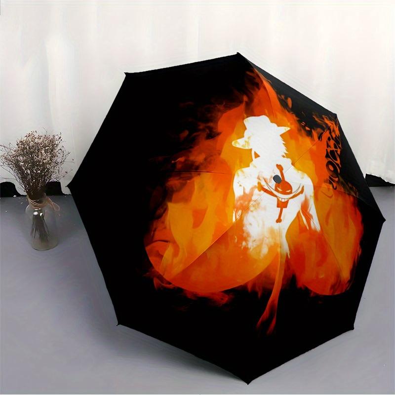 One Piece Portgas·D· Ace Automatic Folding Windproof Umbrella with Sturdy Iron Frame, Portable Compact Travel Umbrella All-Season Use Parties