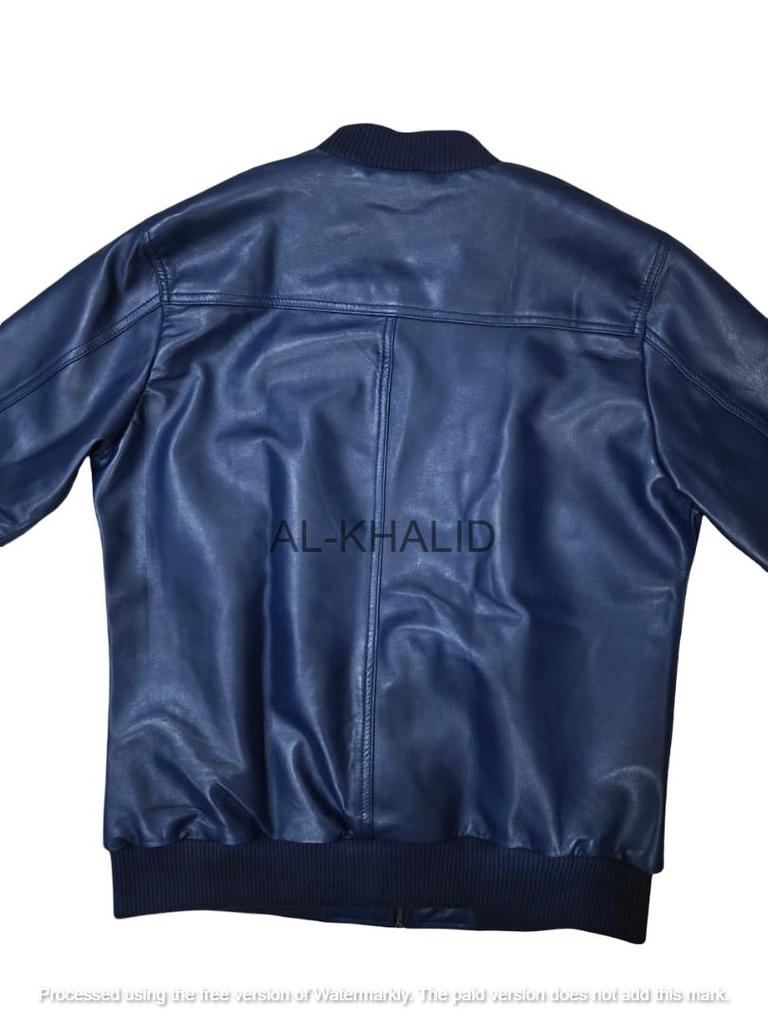 Pánská bunda Modrá Bomber Ručně šitá Jehněčí kůže Pravá Pásky Měkká Stylová