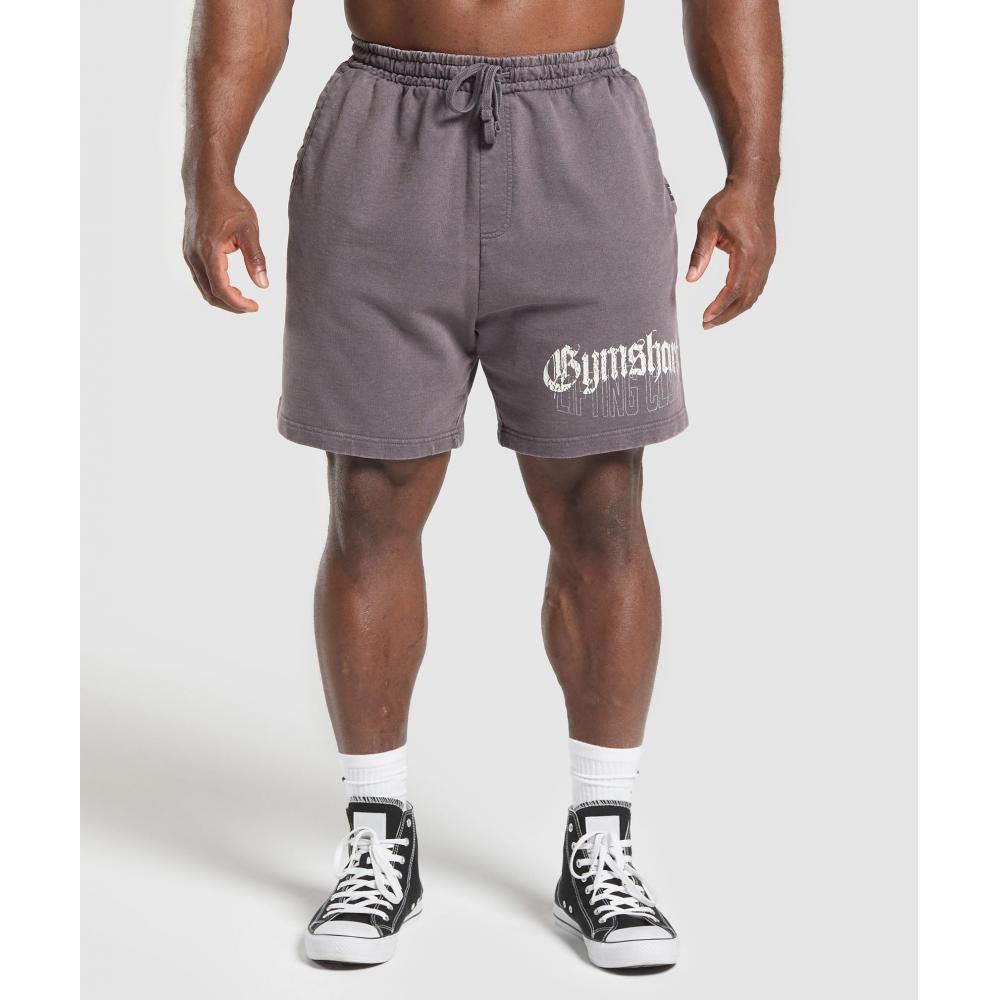 

Gymshark Distressed Graphic 7 Shorts Brushed Purple Acid Wash A6a8g Pb3z XS