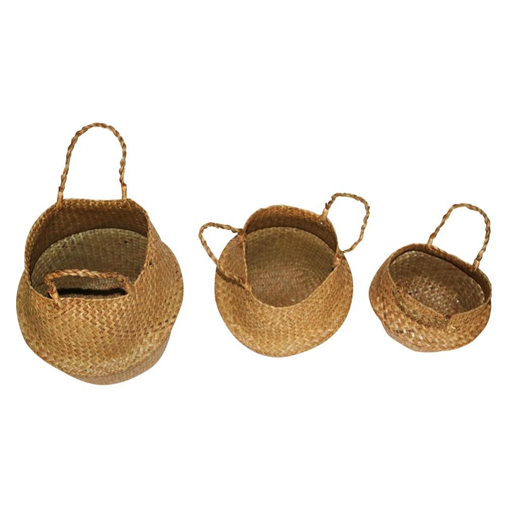 Seaweed Woven Flower Basket Woven Belly Basket Woven Basket Storage Basin Belly Basket Storage Flower Pot Basket