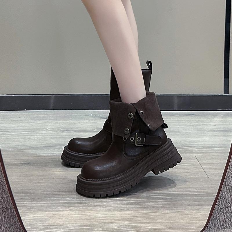 Platform Martin boots women's new autumn and winter velvet Maillard boots belt buckle heightening short boots