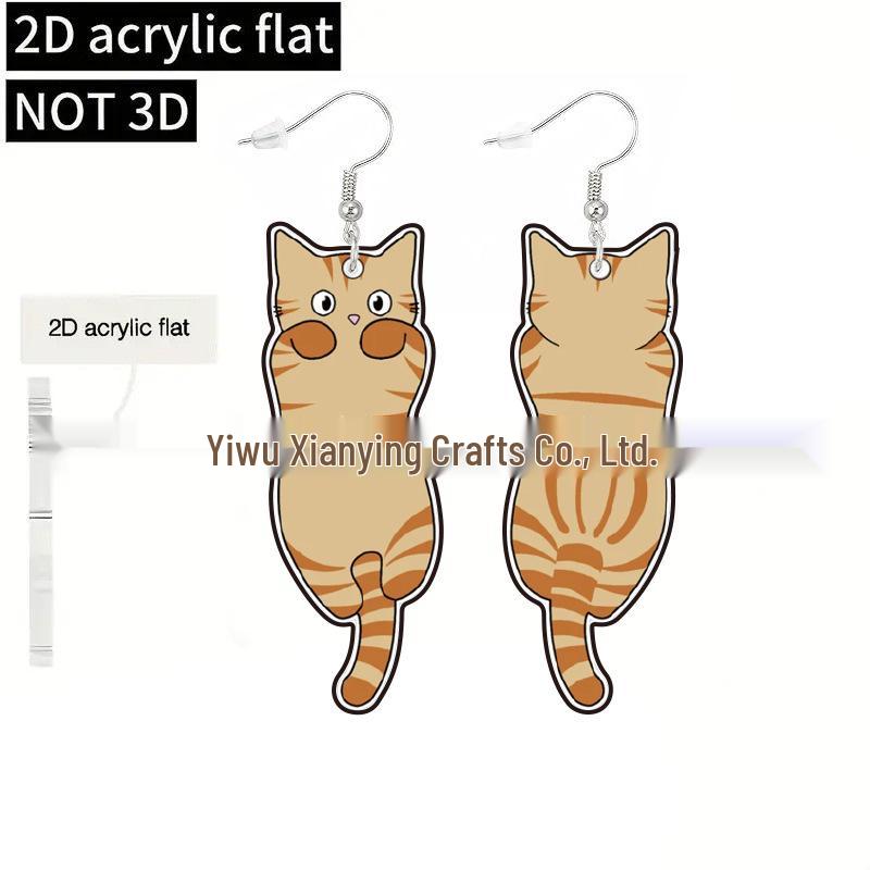Cute Cat 2D Acrylic Cartoon Animal Earrings - Women's Fashion Accessory