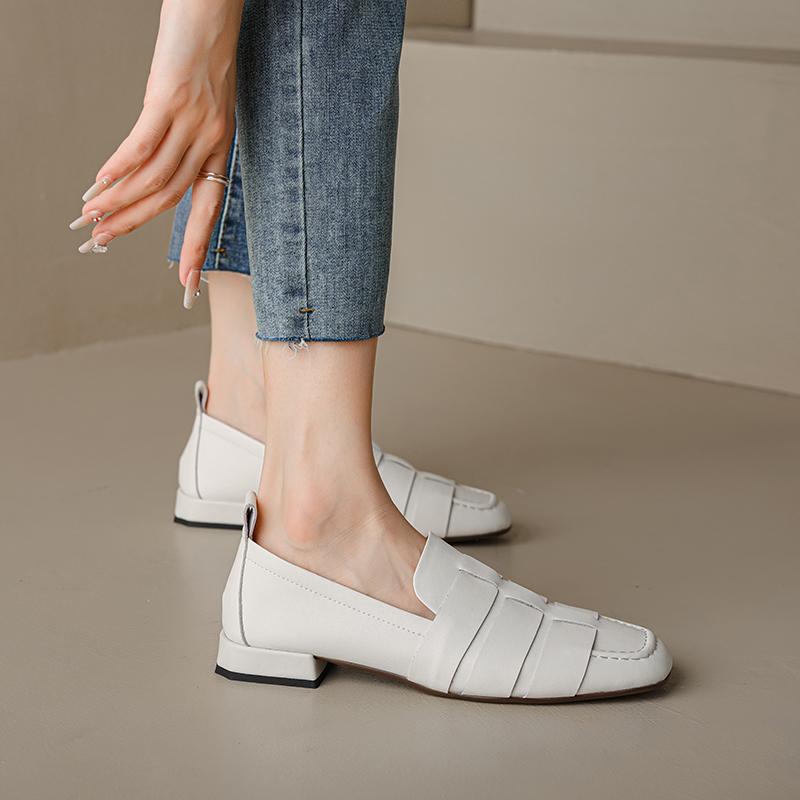 Cow Leather Square Toe Women Flats Casual Loafers Women Shoe Low Heel Spring Autumn Mules Woman Simple Shoes 2024 Women Shoes