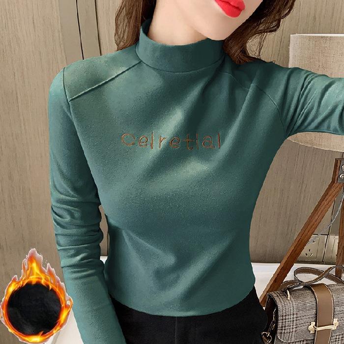 Tricou cu mânecă lungă Dralon pentru femei pentru toamnă și iarnă - Slim-fit cu gât semi-înalt versatil top de interior