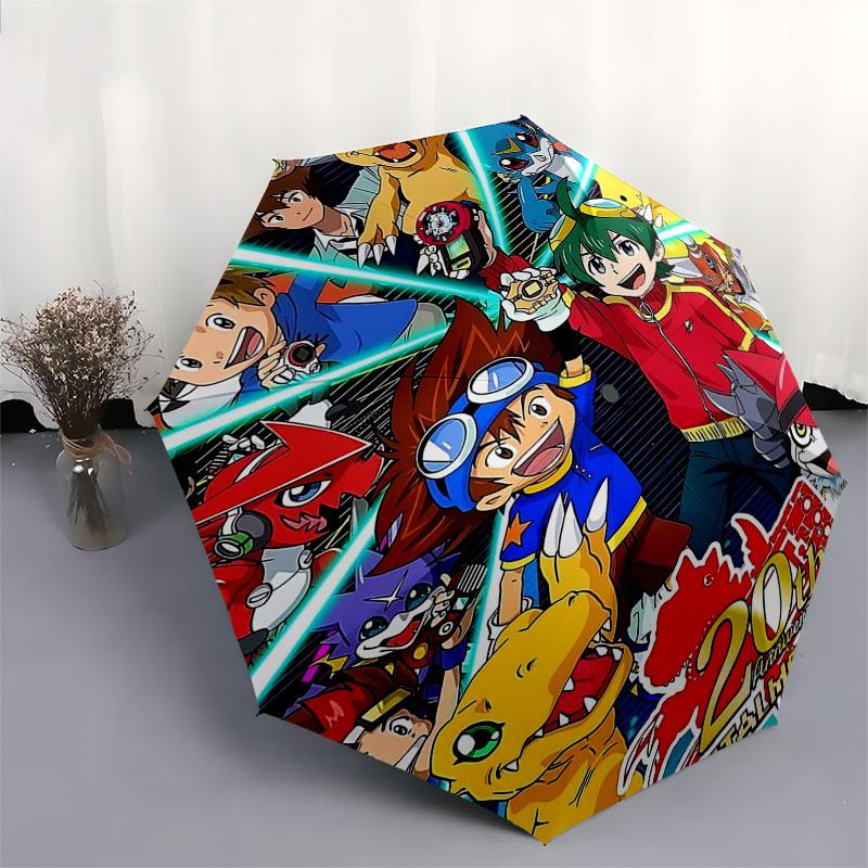 1pc Digimon 20th Anniversary Outdoor Umbrella - Automatic Opening/Closing, Portable Tri-Fold Design with 8-Rib Iron Frame - Perfect Gift for Fans