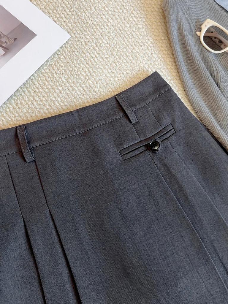 Women's Korean Style Gray Pleated A-line High-Waisted Skirt - Summer 2026 Slimming, Anti-exposure, Versatile