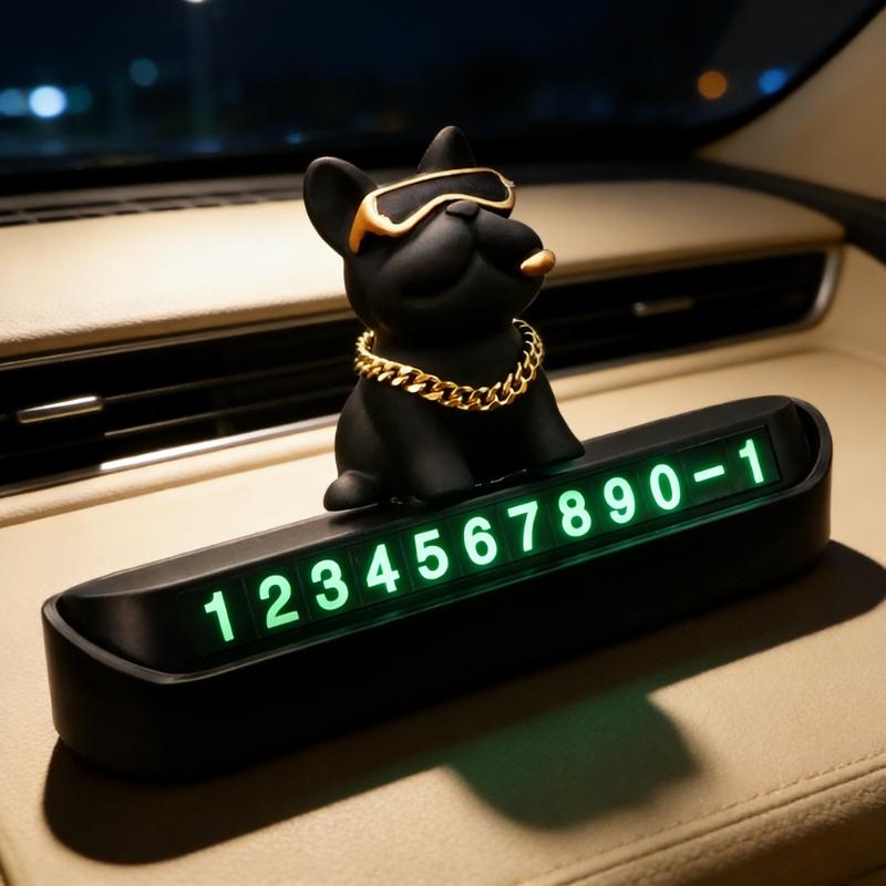 Creative Geometric French Bulldog Car Phone Holder - Stylish Temporary Parking Sign with License Plate, Available In Red or Black, Includes