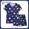 Women's Summer Cartoon Pajama Set - Cute Korean Style Christmas Short Sleeve & Shorts Homewear