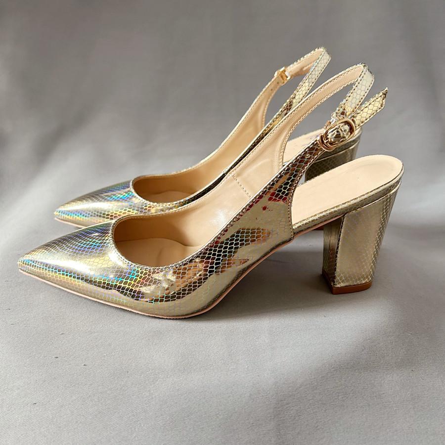 bling Sequined Gold  Ankle Strapy Slingback Women Pumps Sexy Pointed Toe Shoes Med Block Heels Buckle Shoes Women Free shipping