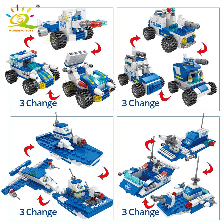 700PCS 8in1 City Police Command Trucks Building Blocks Policeman Robot Car Helicopter Model Bricks Toys for Children