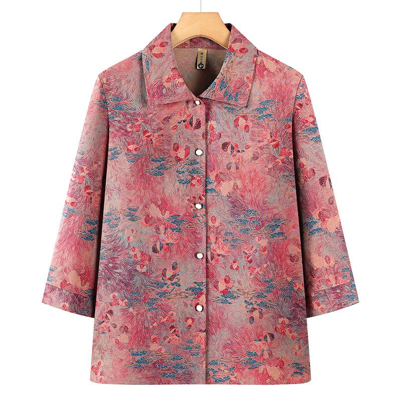 

Grandma s Elegant Floral Seven-Sleeve Lapel Cardigan 4XL