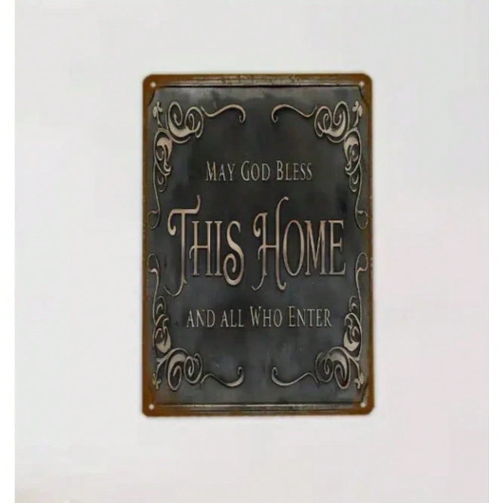 Vintage Metal Wall Art MAY GOD BLESS THIS HOME Ornate Aluminum Sign 8x12 Farmhouse Decor 20x30