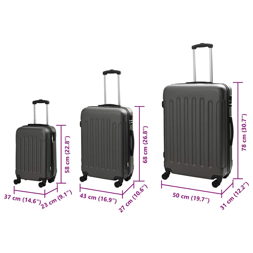 Suitcase Set 3 pcs Dark Grey 50 x 31 x 78 cm ABS Plastic