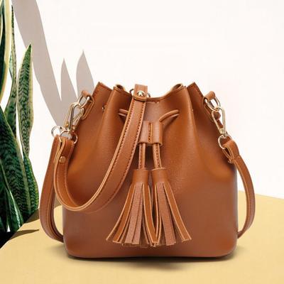 Bags Women's Street New Bags Tassel Drawstring PU Bucket Bag Fashion One Shoulder Crossbody Women's Handbag