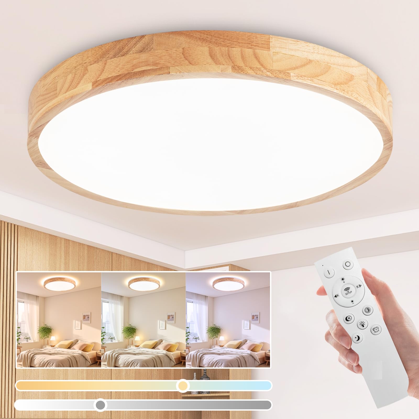 

Rikikokiri LED Ceiling Light, Stylish Ceiling Light with Wooden Frame, Suitable for 6-, 8-, and 10-Tatami Mats, 4800lm, Stepless Dimming and Color