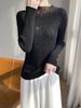 Women's Slim-Fit Wool Sweater with Rhinestone Design, Solid Color Base Layer