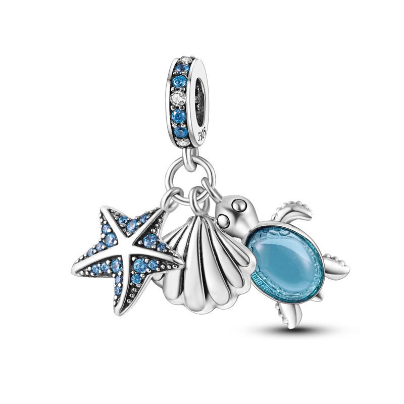 925 Silver Luminous Blue Ocean Series Octopus Starfish Charms Beads For Women Fit Bracelet DIY Jewelry Gifts