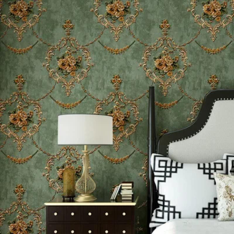 3D Pastoral Flower Non-woven Wallpaper Green European Style Bedroom Living Room Sofa TV Background Wallpaper Papel De Parede A&B