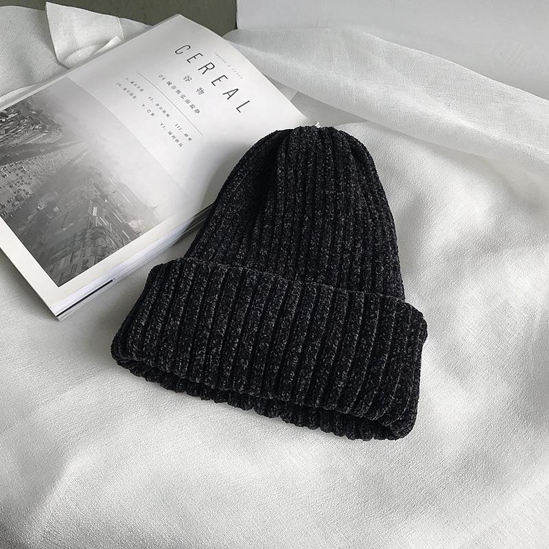 Cap No Edge Flanger Neutral Cap Thickened Solid Color Knitted Hat Men Women Coarse Corduroy Hat Stretchy Winter Hat