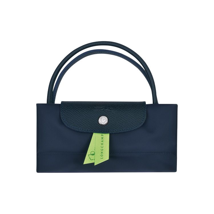 Longchamp Einfarbige Druckknopf Faltbare Besatz Leder Tragetasche Klein Damen Handtaschen Blau L1621919P68