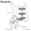 Musiclily Basic 11-lyukú ST előre szerelt koptatólemez Fender Stratocaster elektromos gitárhoz SSS Single-Coil hangszedő szettel, Fekete, 3 részes szett