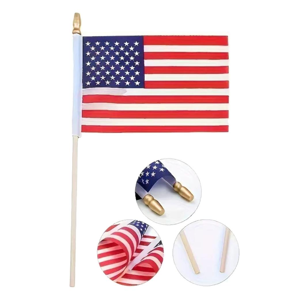 Flag Hand-waved Flagpole Wooden Pole Gold Tip Plastic Flagpole Polyester Flag