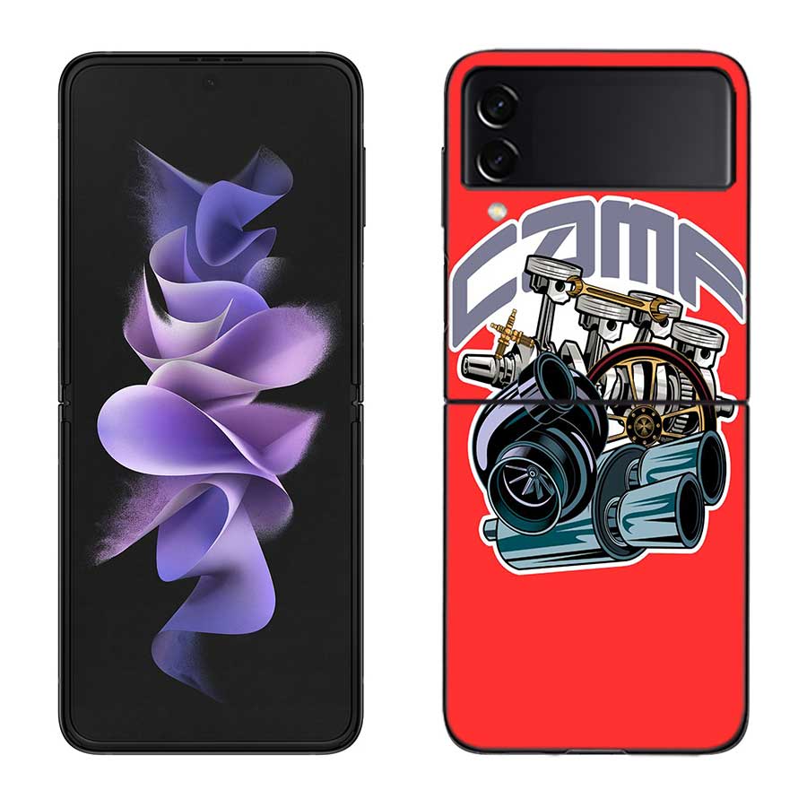 Car Parts Auto Mechanic Phone Case For Samsung Z Flip 7 6 5G Galaxy Z Flip 5 4 3 Black Hard Cell Cover Luxury PC Shell Coque