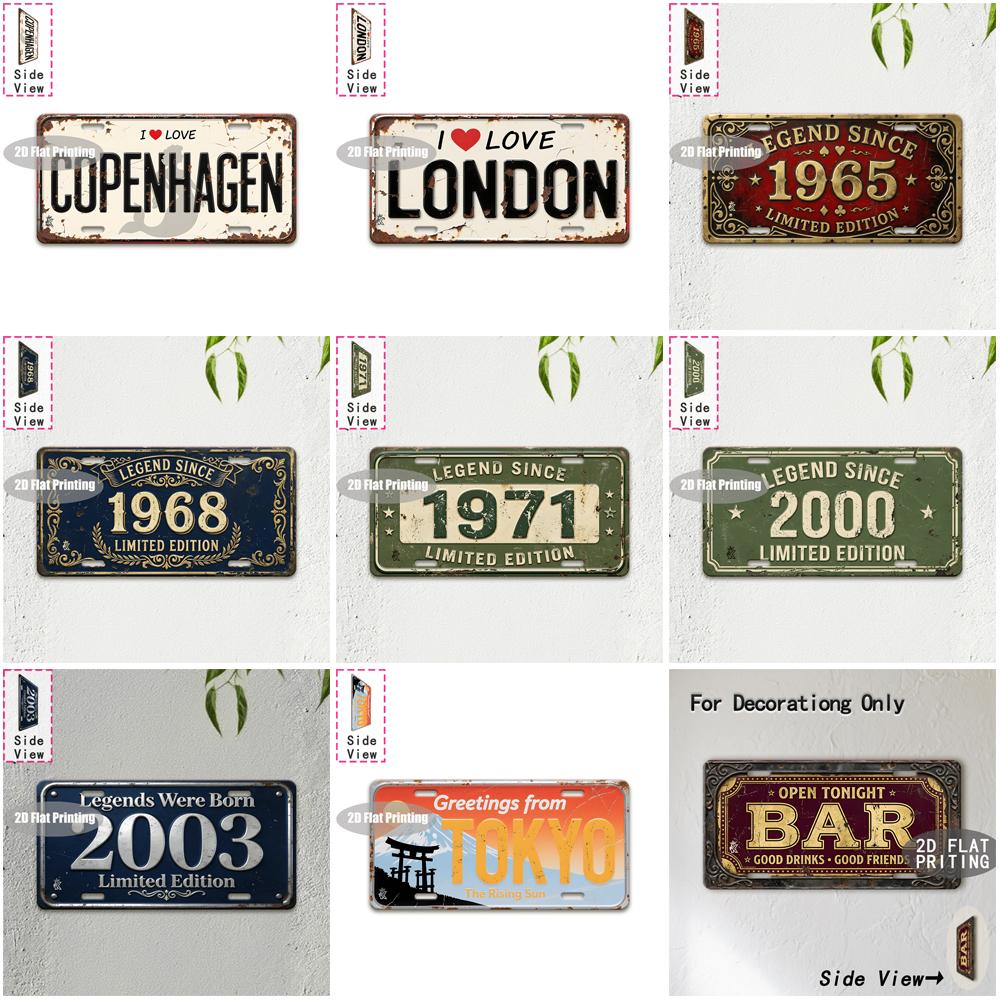 Tin Sign - Vintage Durable Metal Plaque Wall Decor, Home Office Bar Man Cave European Asian City Bar Birth Year License Plate