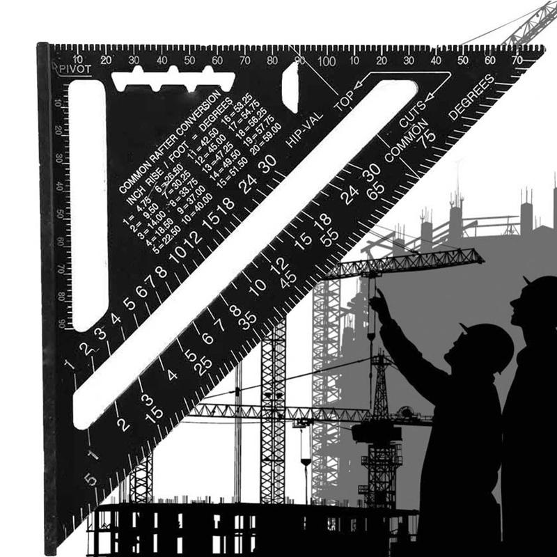 Riglă triunghiulară din aliaj de aluminiu metric cu viteză de 12" Pătrate pentru instrument de măsurare unghiul metric cu raportor Unelte pentru prelucrarea lemnului