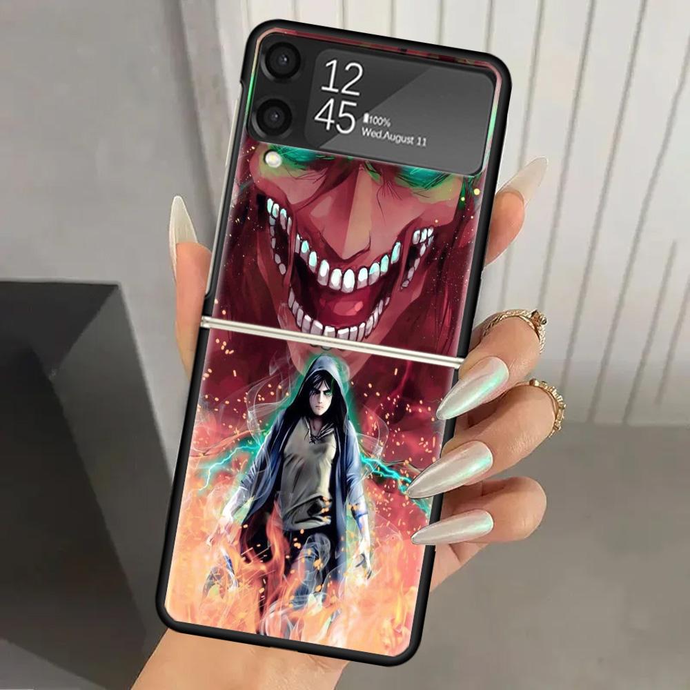 Attack Anime Hard PC Phone Case For Samsung Galaxy Z Flip 7 6 5 4 3 Black ZFlip7 ZFlip6 Flip5 Flip4 Flip3 5G Print Cover Galaxy