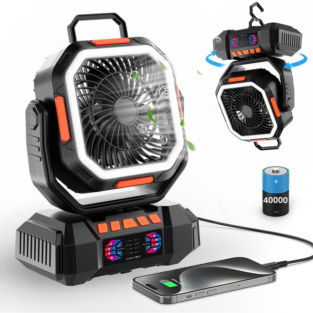 40000mAh Camping Fan Rechargeable Desktop Portable Air Circulator Wireless Ceiling Electric Fan with Power Bank LED Lighting