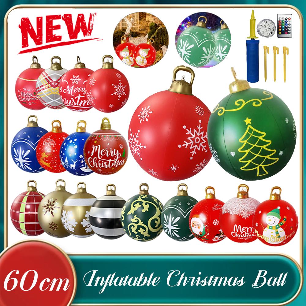 Big Sale 60cm Inflatable Christmas Ball With Light PVC Inflatable Balls Christmas Decorations Santa Claus Giant Balls Xmas Decor