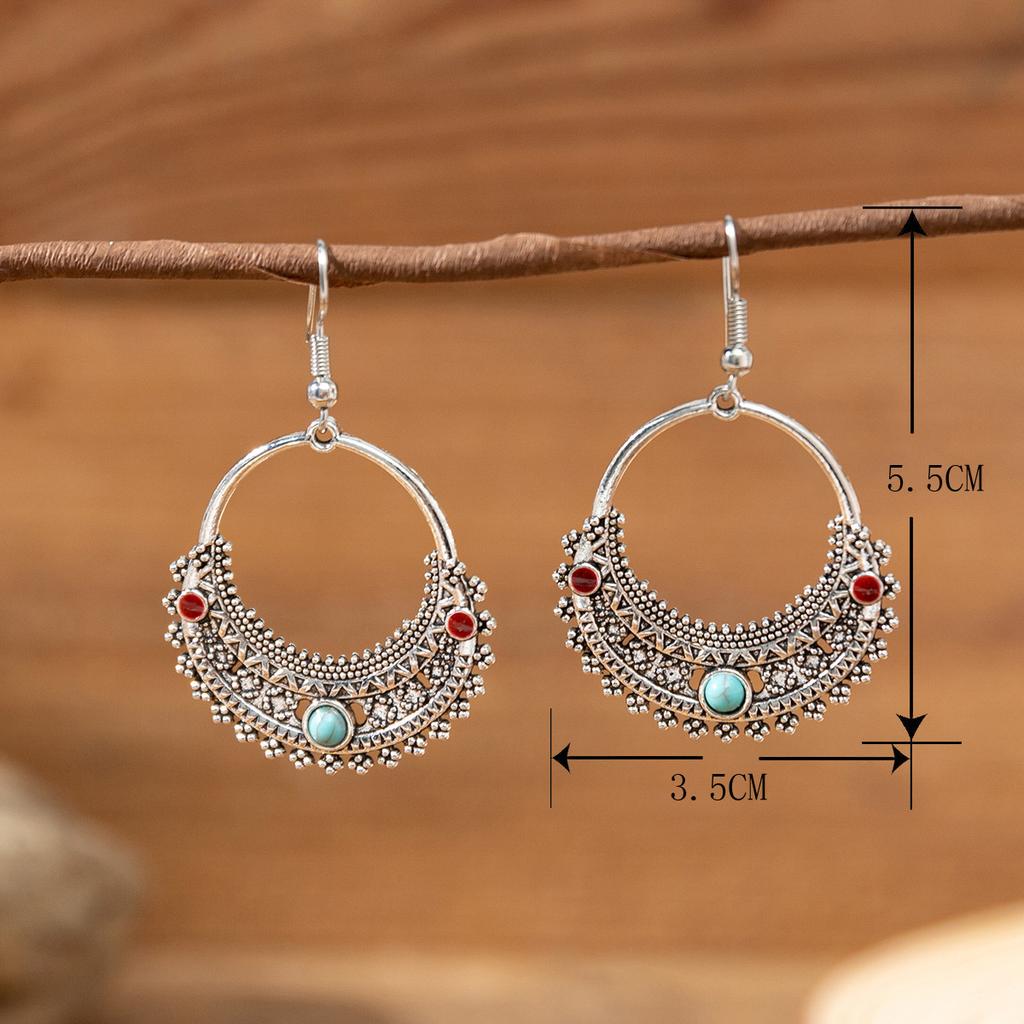 Medieval turquoise water drop earrings women ins design sense national style personality exaggerated earrings tide source