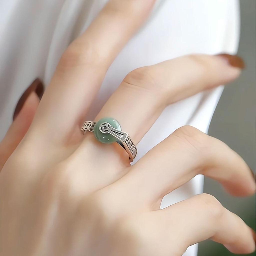 Rotatable Jinbao Buckle Ring: New Chinese Style, 925 Sterling Silver for Women