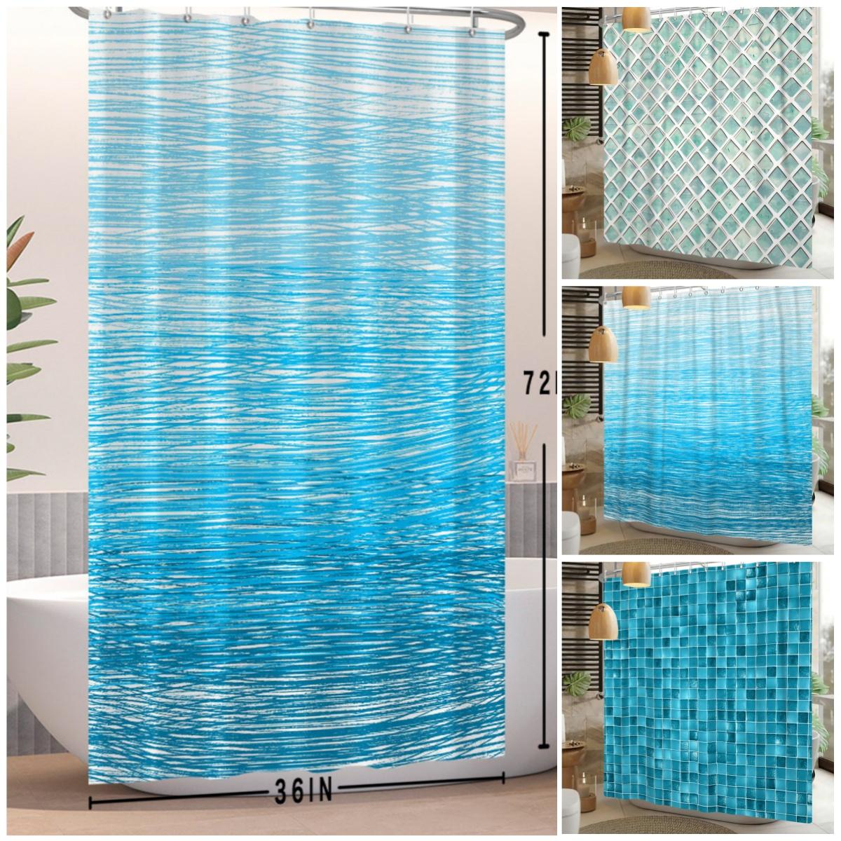 Jessica Chen Blue Modern Abstract Shower Curtain Waterproof Bath Curtain For Bathroom Decor Minimalist Coastal Design Polyester With Hooks