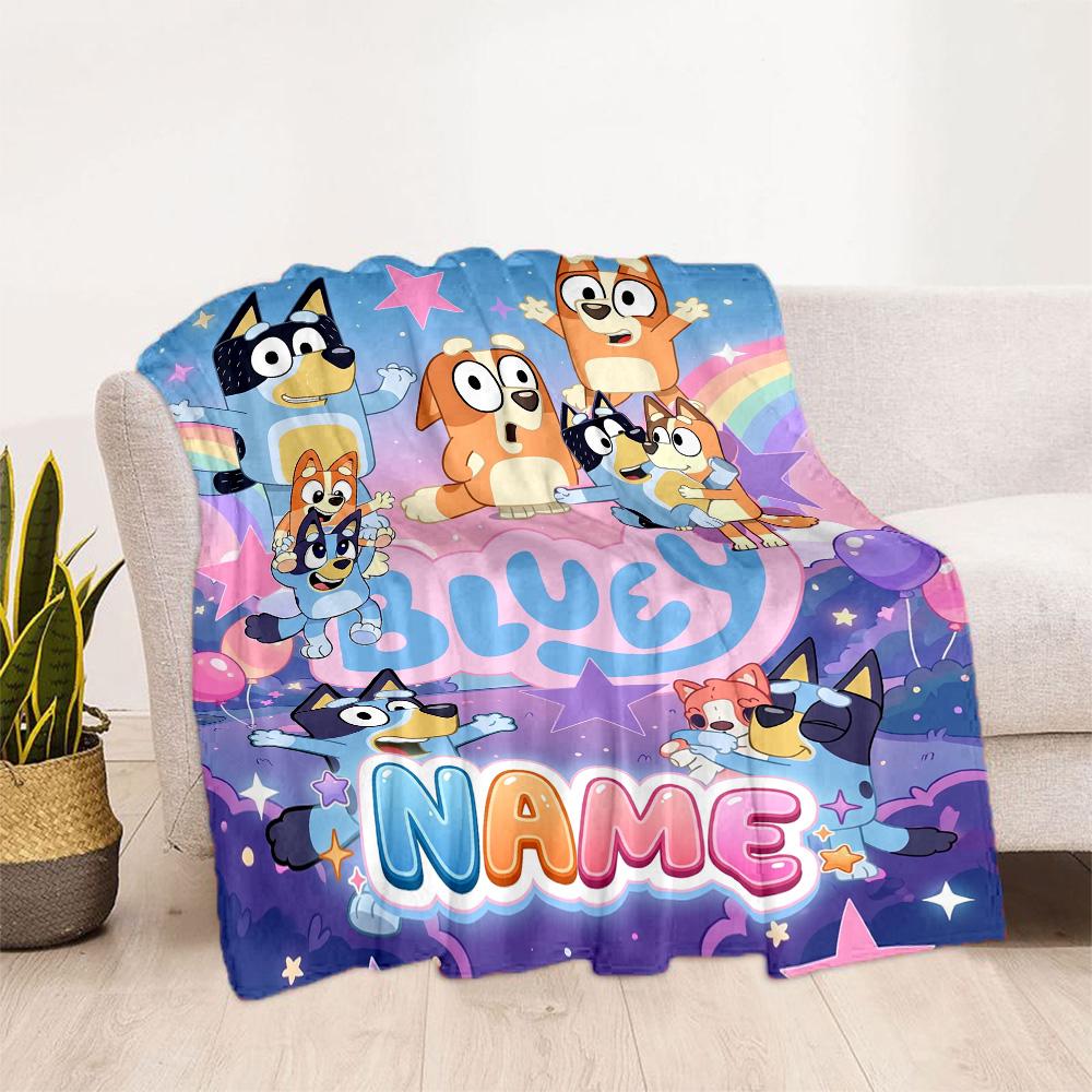 Bluey's Colorful Celebration Customize Your Name Blanket Throw Customizable Blanket Soft & Cozy Versatile for Chair Seaside Living Room Nap