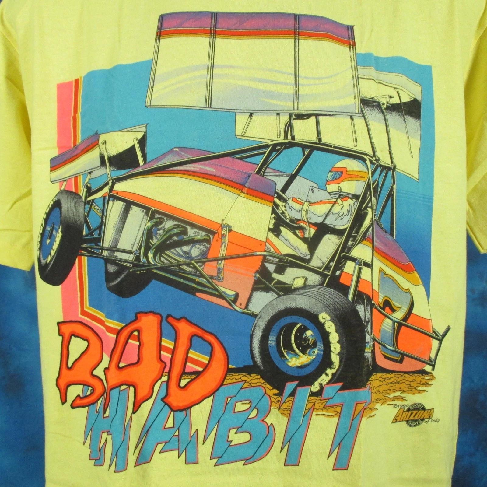 NOS vintage 80s BAD HABIT SPRINT CAR RACING T-Shirt LARGE world of outlaws narc M