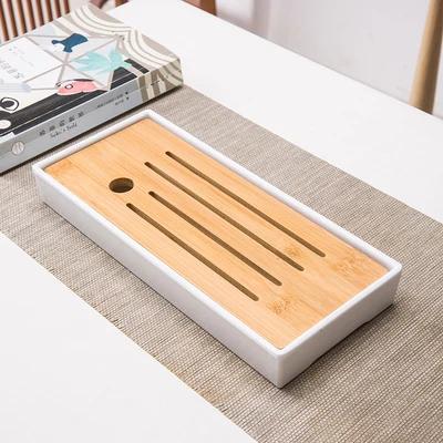 Bamboo Tea Tray Drainage Water Storage Kungfu Tea Set Living Room Coffee Table Drain Tray Storage Supplies Melamine Tea Tray