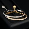 Gold-Color Cuff Bangle for Women One Row Crystal Stainless Steel Bracelet Bangle Jewelry Adjustable Chain