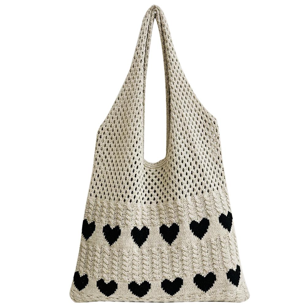 Women Bowknot Crochet Tote Bag Hollow Out Retro Bow Woven Bag Casual Knitted Bow Beach Bag Cute Shoulder Bags for Summer Travel
