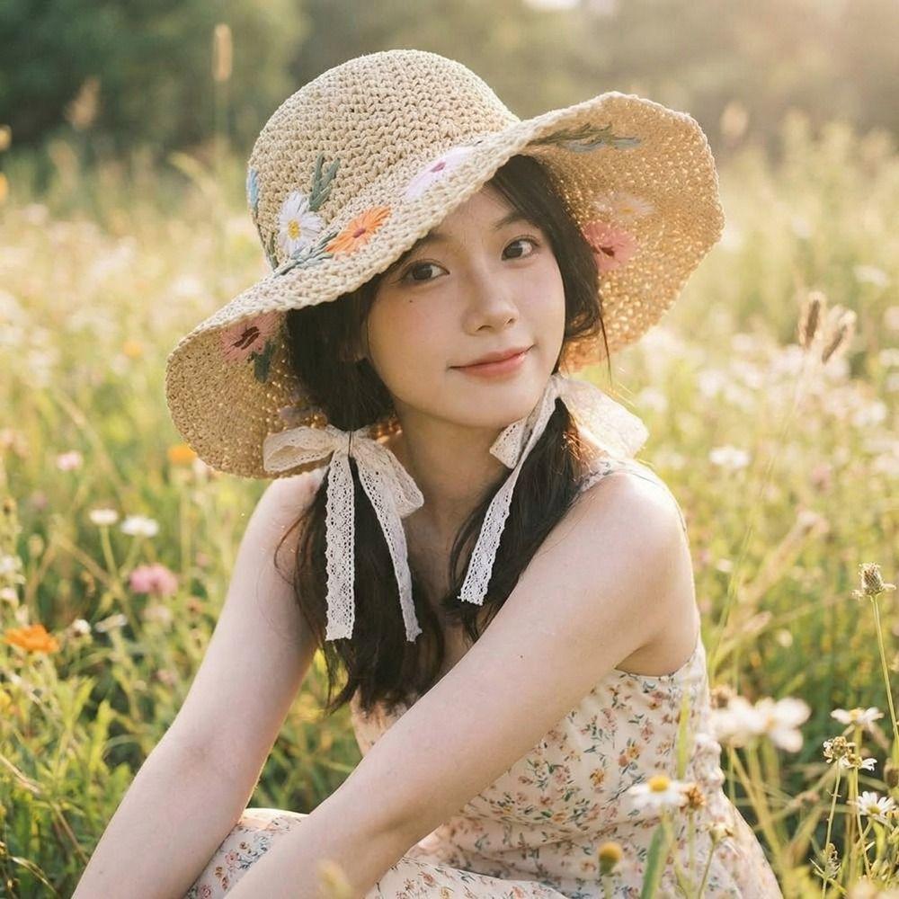 Colorful Weave Hat Boho Women's Sun Hats Sweet Flower Straw Hat  Party