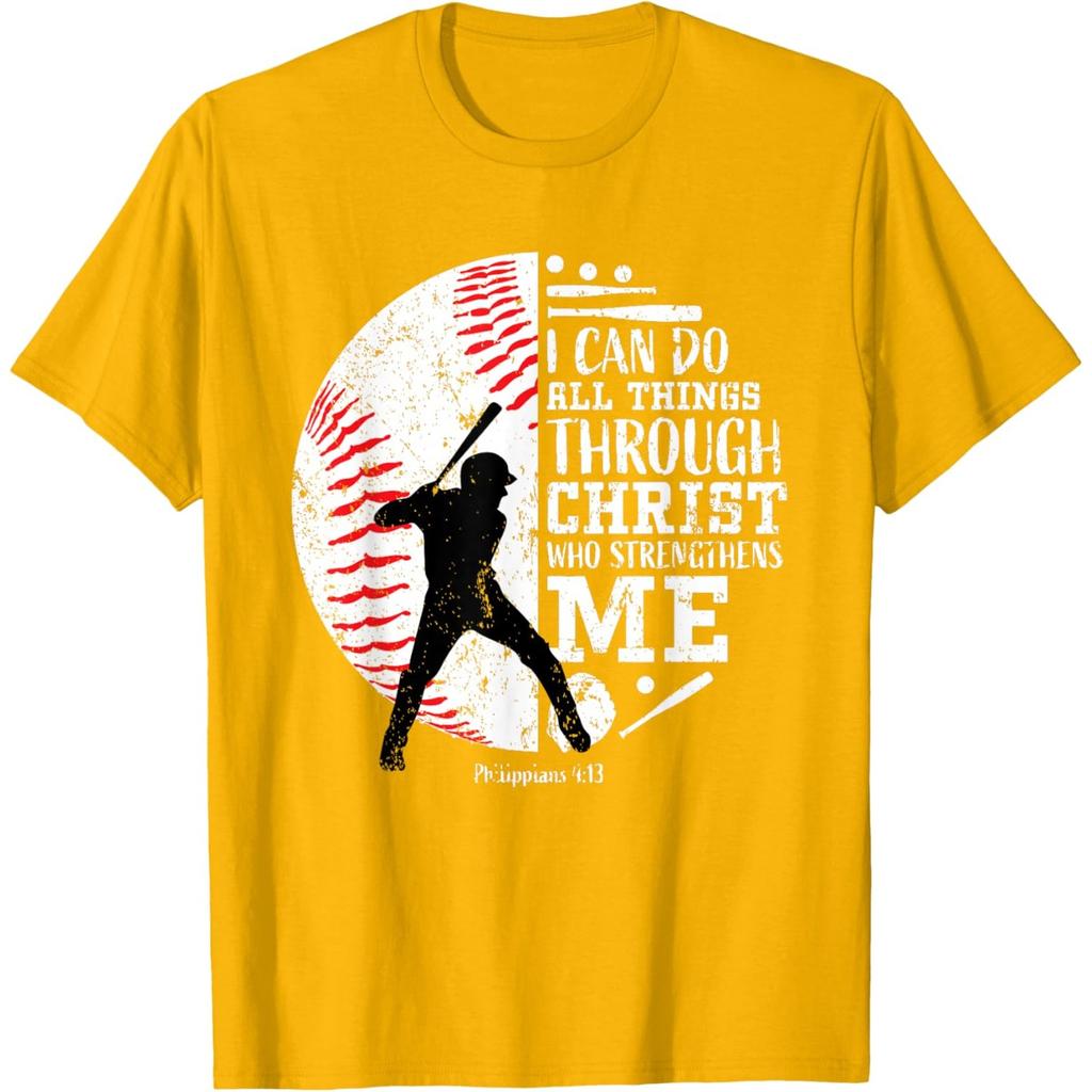 Baseball Player Christian T-Shirt Philippians Graphic Print Round Neck Men's Tee