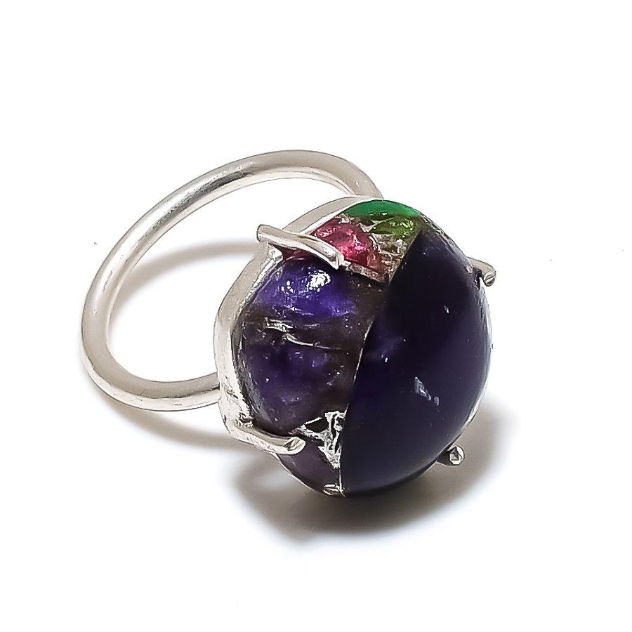 Copper Purple Turquoise Gemstone 925 Sterling Silver Jewelry Ring Size Adj. GK-6032