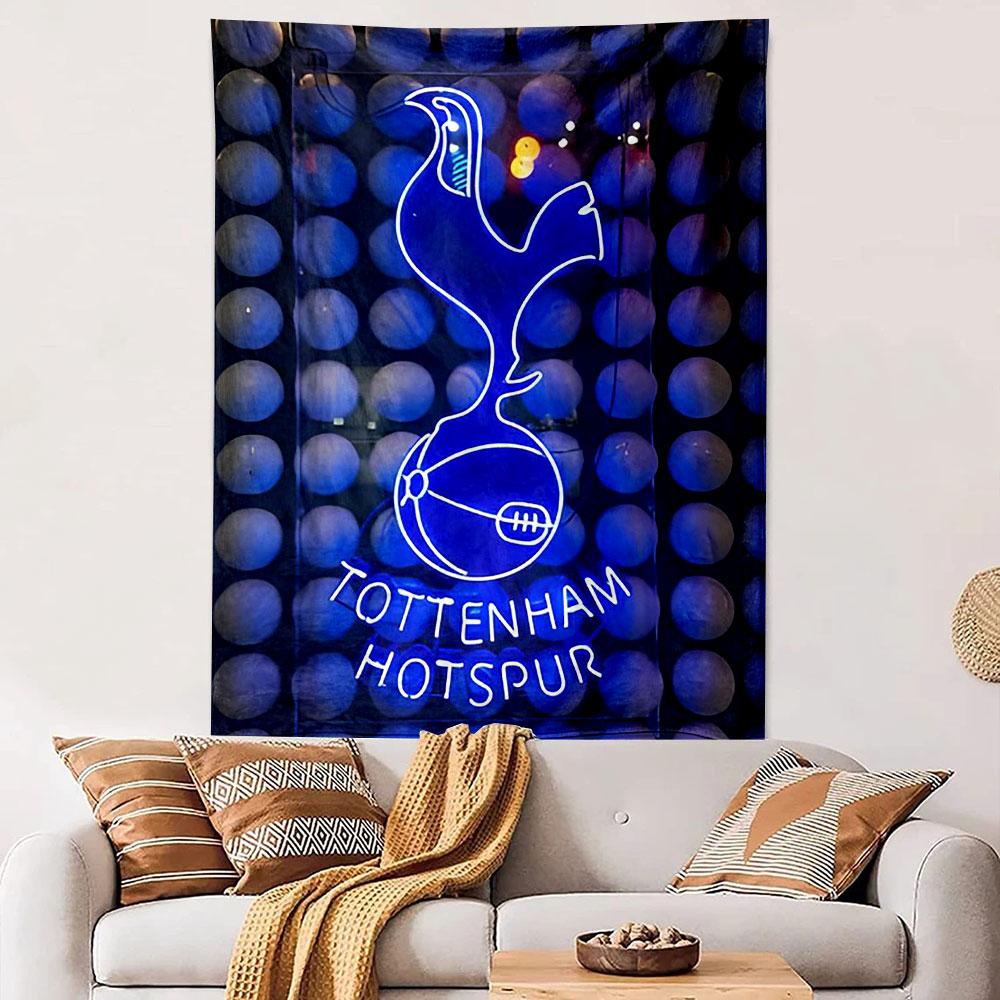 Tottenham Hotspur Neon Blue Cockerel Sign Wall Tapestry Spurs Football Club Fan Decor for Bar Man Cave Bedroom Gift