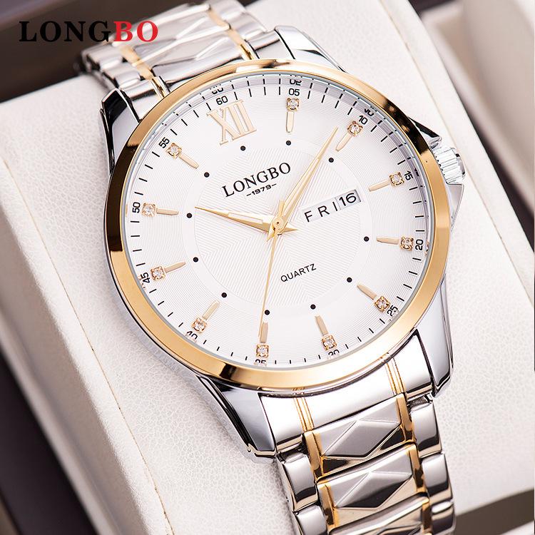 Longbo Men's Waterproof Luminous Korean Style Quartz Wristwatch with Double Calendar