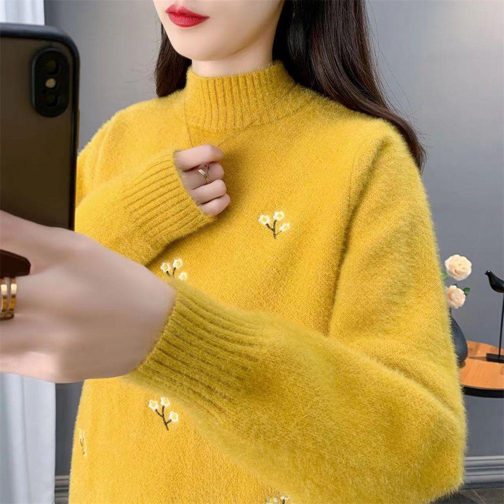 Jesień i zima Nowy półgolf z grubego polaru z norek damski luźny sweter dzianinowy dół top