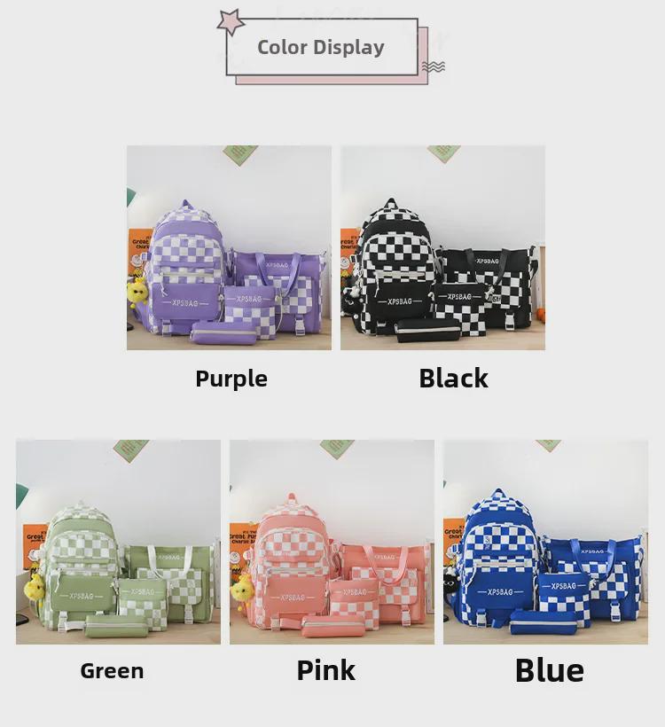 Korejský styl kostkovaný batohový set pro studenty a cestování