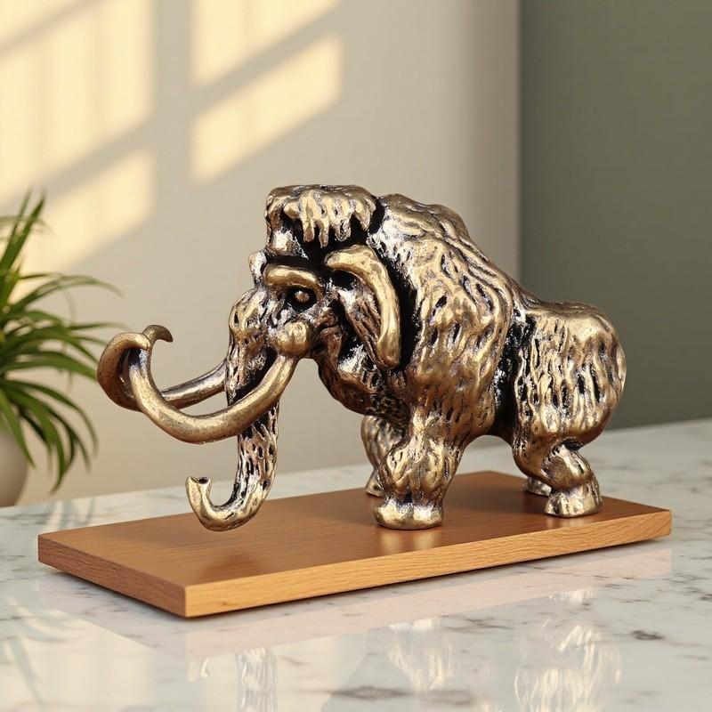 Alloy Mammoth Statue Retro Textured Antique Finish Decorative Craft for Office Table Home Living Room Bookshelf Decor
